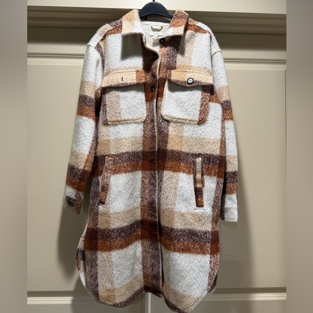 Maurices Plaid Teddy Shacket in Cream, Tan & Brown